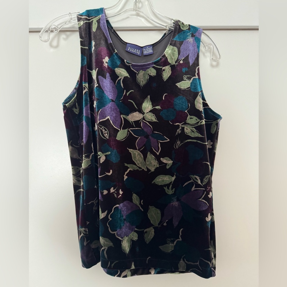 Hillard & Hanson Floral Velvet Tank Top Size M - Picture 1 of 7